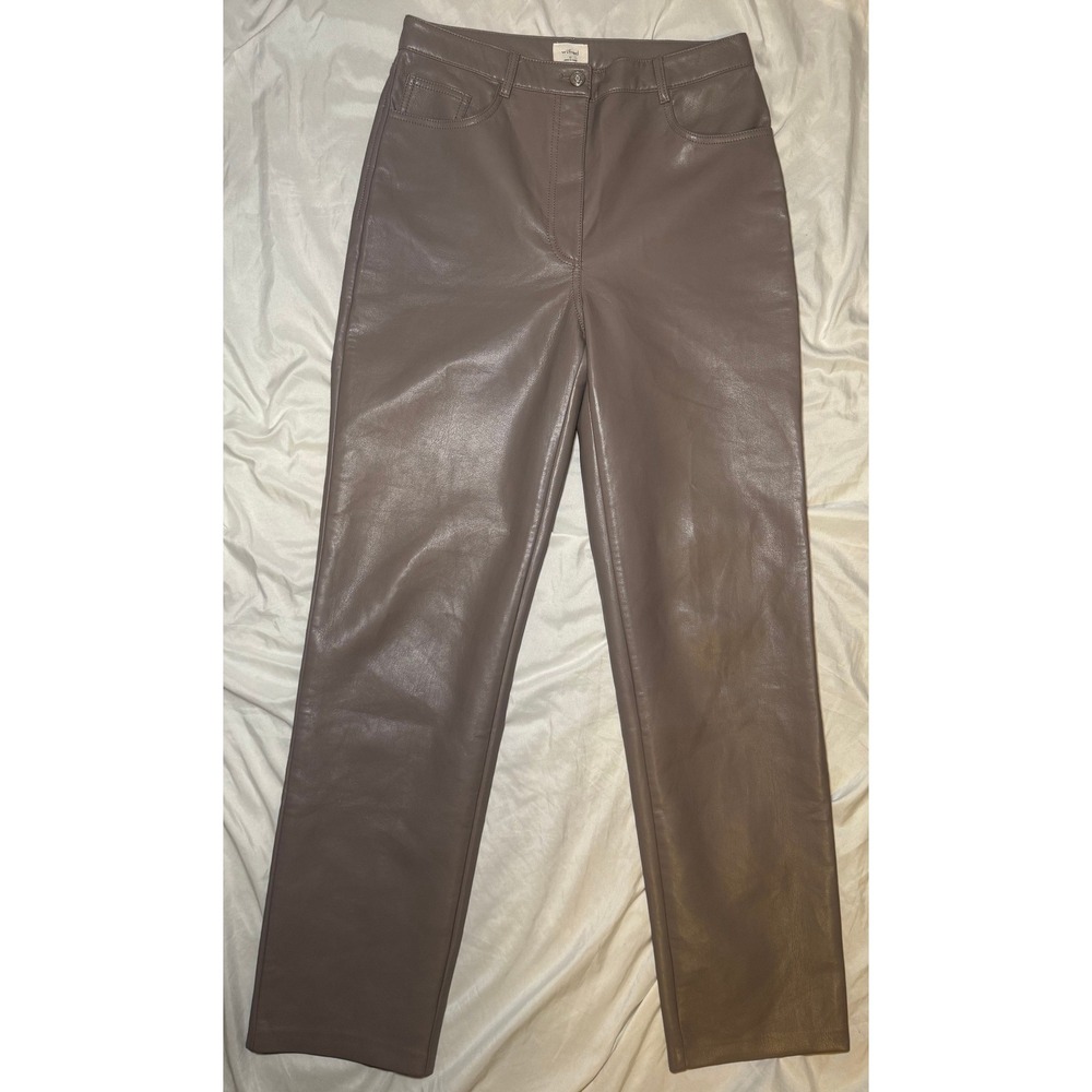 Wilfred Melina Vegan Leather Pants 10 Taupe Brown High Waisted Straight Leg